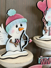 Load image into Gallery viewer, Snowman Valentine Standing File SVG, Balloon, Love, Heart, Mailbox, Snowmen Chocolate Farm, Cupid, Tiered Tray Glowforge LuckyHeartDesignsCo
