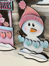 Load image into Gallery viewer, Snowman Valentine Standing File SVG, Balloon, Love, Heart, Mailbox, Snowmen Chocolate Farm, Cupid, Tiered Tray Glowforge LuckyHeartDesignsCo