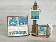 Load image into Gallery viewer, Gnome Winter MINI Interchangeable Leaning Sign File SVG, Snowman, Snowball, Snowflake, Gnomie, Tiered Tray Glowforge, LuckyHeartDesignsCo