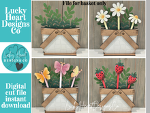 Load image into Gallery viewer, Picnic Basket Mug Stick File SVG, Glowforge Tiered Tray Decor, Spring, Summer Plant Stake, Christmas, Flower, Gift, LuckyHeartDesignsCo