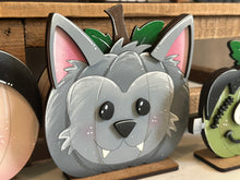 Load image into Gallery viewer, Halloween Faces Pumpkin Standing File SVG, Jack-o-lantern, Mummy, Werewolf, Frank, Ghost, Witch, Tiered Tray Glowforge, LuckyHeartDesignsCo