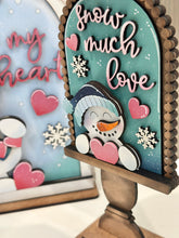 Load image into Gallery viewer, Snowman Valentine Tall Arch Sign Interchangeable File SVG, TINY INSERT only Snowmen Frosty Glowforge Holiday Tiered Tray LuckyHeartDesignsCo
