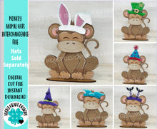 Load image into Gallery viewer, Monkey Animal Hats Interchangeable MINI File SVG, Seasonal Leaning sign, Holiday, Tiered Tray Glowforge, LuckyHeartDesignsCo