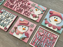 Load image into Gallery viewer, Snowman Valentines Day Interchangeable Leaning Sign File SVG, Love, Snowmen, Winter, Heart, Tiered Tray Glowforge, LuckyHeartDesignsCo