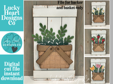 Load image into Gallery viewer, Picnic Basket Mug Stick Pallet Sign File SVG, Glowforge Tiered Tray Decor, Spring, Summer Plant Stake, Christmas, Flower LuckyHeartDesignsCo