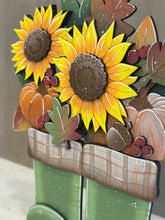 Load image into Gallery viewer, Fall Foliage Standing Boots Sign File SVG, Floral, Leaf, Pumpkin, Leaves, Sunflower, Berries, Gourd, Glowforge, LuckyHeartDesignsCo