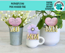 Load image into Gallery viewer, Mother's Day Mug Hugger File SVG, Glowforge Tiered Tray, Mom, Tray Decor, House, Plant Hugger, Gift, Topper, LuckyHeartDesignsCo