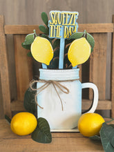 Load image into Gallery viewer, Lemon Mug Stick File SVG, Glowforge Tiered Tray, Tray Decor, Fruit, Spring, Summer Plant Topper, Lemonade, Gift, LuckyHeartDesignsCo