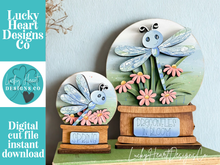 Load image into Gallery viewer, Dragonfly Snow Globe Interchangeable File SVG, TINY, Glowforge, Birdhouse, Dragonflies, Flower, Butterfly, Tiered Tray LuckyHeartDesignsCo