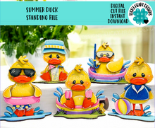 Load image into Gallery viewer, Summer Duck Standing File SVG, Umbrella, Swimming, Pool, Beach, Scubba, Glasses, Cute, Pet, Farm Tiered Tray Glowforge, LuckyHeartDesignsCo