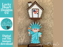 Load image into Gallery viewer, Statue of Liberty Birdhouse Interchangeable File SVG, Glowforge, America Lady Fireworks, USA, Patriotic, Fourth of July, LuckyHeartDesignsCo