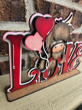 Load image into Gallery viewer, Highland Love Valentine Shelf Sitter Sign File SVG, Balloon, Cow, Love, Heart, Farm, Tiered Tray Glowforge LuckyHeartDesignsCo