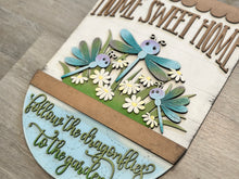 Load image into Gallery viewer, Dragonfly Holiday Door Sign Interchangeable File, SVG Butterfly, Spring, Summer Floral, Tulip Daisy Seasonal, Home, Welcome, glowforge