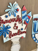 Load image into Gallery viewer, July Fourth Pedestal Spindle Slide On Seasonal Set Interchangeable File SVG, America, USA, Fireworks, Glowforge, LuckyHeartDesignsCo