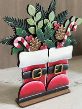 Load image into Gallery viewer, Christmas Santa Boots Foliage Standing File SVG, Floral, Candy Cane, Holly, Greens, Tree, Holiday, Merry, Glowforge, LuckyHeartDesignsCo