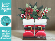 Load image into Gallery viewer, Christmas Santa Boots Foliage Standing File SVG, Floral, Candy Cane, Holly, Greens, Tree, Holiday, Merry, Glowforge, LuckyHeartDesignsCo