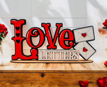 Load image into Gallery viewer, Love Letters Shelf Sitter Standing Sign File SVG, Valentine, Heart, Be Mine, Mantle decor, Centerpiece, glowforge, LuckyHeartDesignsCo