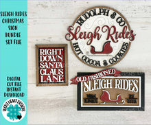 Load image into Gallery viewer, Sleigh Rides Sign Bundle Set File SVG, Glowforge, Holiday, Tree Farm, Reindeer, North Pole, Santa, LuckyHeartDesignsCo
