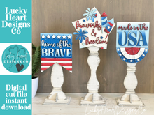 Load image into Gallery viewer, July Fourth Pedestal Spindle Slide On Seasonal Set Interchangeable File SVG, America, USA, Fireworks, Glowforge, LuckyHeartDesignsCo