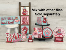 Load image into Gallery viewer, Love Birds Shelf Sitter Sign File SVG, TINY, Valentine, Glowforge, Love, Heart, Tiered Tray LuckyHeartDesignsCo