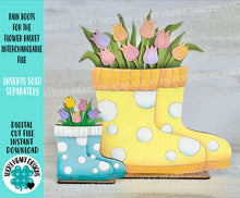 Load image into Gallery viewer, Rain Boots for the Flower Basket Interchangeable (Original and TINY)  File SVG, Floral, Seasonal, Holiday, Glowforge, LuckyHeartDesignsCo