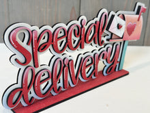 Load image into Gallery viewer, Special Delivery Valentine Shelf Sitter Standing Sign File SVG, Heart, Mailbox Mantle decor, Centerpiece, glowforge, LuckyHeartDesignsCo