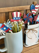 Load image into Gallery viewer, July Fourth Mug Stick File SVG, Glowforge Tiered Tray, America, USA, Fireworks, Flag, Summer Plant Topper, Gift, LuckyHeartDesignsCo