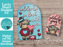 Load image into Gallery viewer, Highland Valentine Tall Arch Sign Interchangeable File SVG, TINY, INSERT only, Cow, Glowforge, Holiday, Tiered Tray LuckyHeartDesignsCo