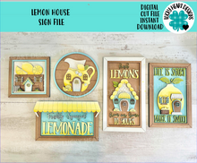 Load image into Gallery viewer, Lemon House Sign Set File SVG, Glowforge, Farm, Summer, Spring, Fruit, Lemonade, LuckyHeartDesignsCo