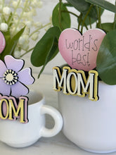 Load image into Gallery viewer, Mother's Day Mug Hugger File SVG, Glowforge Tiered Tray, Mom, Tray Decor, House, Plant Hugger, Gift, Topper, LuckyHeartDesignsCo