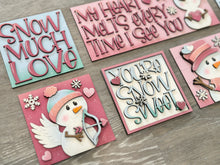 Load image into Gallery viewer, Snowman Valentines Day Interchangeable Leaning Sign File SVG, Love, Snowmen, Winter, Heart, Tiered Tray Glowforge, LuckyHeartDesignsCo