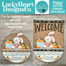 Load image into Gallery viewer, Easter Bunny Carrots Holiday Door Sign Interchangeable File, SVG Bunny, Eggs, Basket, Spring, Seasonal, Home, Welcome, glowforge