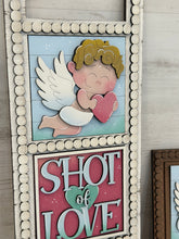 Load image into Gallery viewer, Cupid Valentine's Day Interchangeable Leaning Sign File SVG, Glowforge Tiered Tray, Love, Arrow, Heart, Cute, LuckyHeartDesignsCo