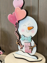 Load image into Gallery viewer, Snowman Valentine Standing File SVG, Balloon, Love, Heart, Mailbox, Snowmen Chocolate Farm, Cupid, Tiered Tray Glowforge LuckyHeartDesignsCo