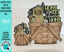 Load image into Gallery viewer, Haunted House For The Flower Basket Interchangeable File SVG, TINY Halloween, Pumpkins, Glowforge, LuckyHeartDesignsCo