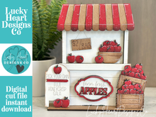 Load image into Gallery viewer, Apple Interchangeable Market Stand File SVG, Fruit, Spring Tiered Tray, Fall, Standing Sign, Summer Glowforge, LuckyHeartDesignsCo
