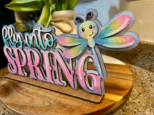 Load image into Gallery viewer, Dragonfly Spring Shelf Sitter Sign File SVG, Glowforge, Flower, Butterfly, Daisy, Dragonflies, Summer Tiered Tray LuckyHeartDesignsCo