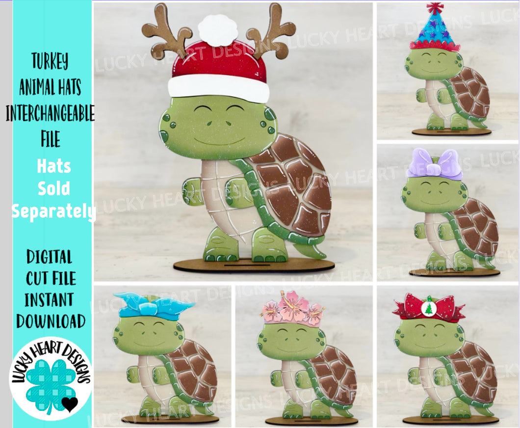 Turtle Animal Hats Interchangeable MINI File SVG, Seasonal Leaning sign, Tortoise, Holiday, Tiered Tray Glowforge, LuckyHeartDesignsCo