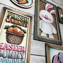 Load image into Gallery viewer, Floppy Easter Bunny Wall Sign Bundle Set File SVG, Glowforge, Spring, Carrot, Basket Cottontail, Chocolate, LuckyHeartDesignsCo