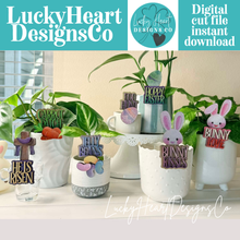 Load image into Gallery viewer, Easter Mug Hugger Bundle File SVG, Glowforge, Bunny, Jelly Bean, Cross, Egg, Carrot Tiered Tray, Plant Topper, Gift, LuckyHeartDesignsCo