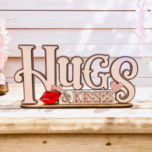 Load image into Gallery viewer, Hugs and Kisses Shelf Sitter Standing Sign File SVG, Valentine, Heart, Be Mine, Mantle decor, Centerpiece, glowforge, LuckyHeartDesignsCo