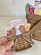 Load image into Gallery viewer, Summer Treats Gnome For The Flower Basket Interchangeable File SVG, TINY, Watermelon, Lemonade, Tray, Glowforge, LuckyHeartDesignsCo
