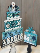 Load image into Gallery viewer, Winter Cake Stand Interchangeable File SVG, (Cakes ONLY) Snowflake, penguin, snowman, Glowforge, Holiday, Tiered Tray LuckyHeartDesignsCo