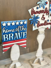 Load image into Gallery viewer, July Fourth Pedestal Spindle Slide On Seasonal Set Interchangeable File SVG, America, USA, Fireworks, Glowforge, LuckyHeartDesignsCo