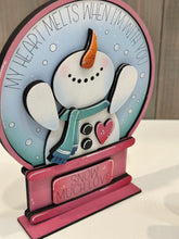 Load image into Gallery viewer, Snowman Valentines Love Snow Globe Interchangeable File SVG, TINY, Glowforge, Frosty. Snowmen, Heart, Tiered Tray LuckyHeartDesignsCo