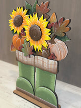 Load image into Gallery viewer, Fall Foliage Standing Boots Sign File SVG, Floral, Leaf, Pumpkin, Leaves, Sunflower, Berries, Gourd, Glowforge, LuckyHeartDesignsCo