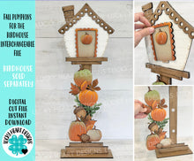 Load image into Gallery viewer, Fall Pumpkins for the Birdhouse Interchangeable File SVG, Glowforge, Fall, Seasonal, Holiday Shapes, Spring, Bird house, LuckyHeartDesignsCo