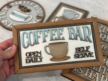Load image into Gallery viewer, Coffee Bar Sign Bundle Set File SVG, Glowforge, Coffee Mug, Door Hanger, LuckyHeartDesignsCo