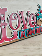 Load image into Gallery viewer, Gnome Valentines Shelf Sitter Sign File SVG, Tiered Tray Holiday Decor, Heart, Love, Gnomie, Glowforge, LuckyHeartDesignsCo