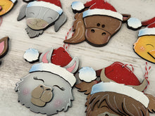 Load image into Gallery viewer, Farm Santa Christmas Ornament File SVG, Glowforge, Horse, Duck, Highland, Pig, LLama, Chicken, Donkey Goat Baby's First, LuckyHeartDesignsCo